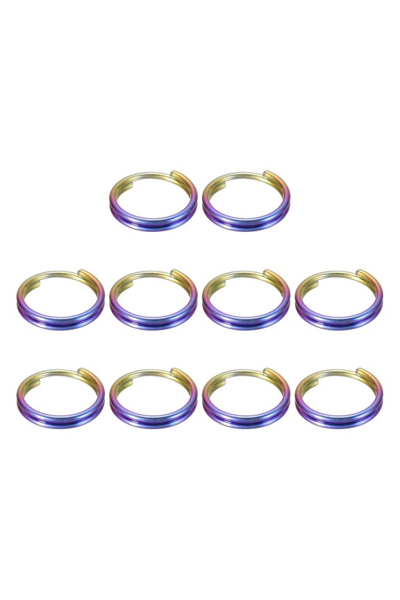 10Pcs Titanium Alloy Key Ring 12mm Width Rainbow, Flat Small Split Keyrings Double Loop Jump Rings for Jewelry Making Necklaces Keychains DIY Crafts