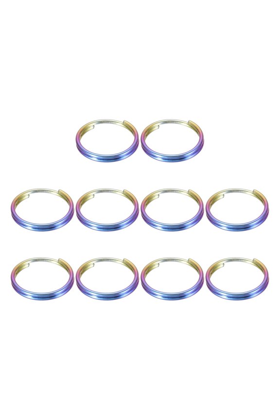 10Pcs Titanium Alloy Key Ring 14mm Width Rainbow, Flat Small Split Keyrings Double Loop Jump Rings for Jewelry Making Necklaces Keychains DIY Crafts