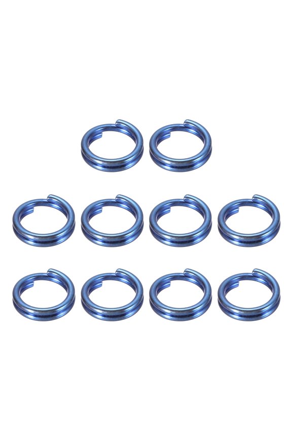 10Pcs Titanium Alloy Key Ring 8mm Width Blue, Flat Small Split Keyrings Double Loop Jump Rings for Jewelry Making Necklaces Keychains DIY Crafts