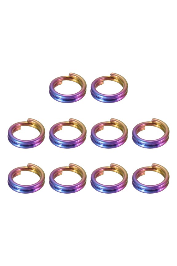 10Pcs Titanium Alloy Key Ring 8mm Width Rainbow, Flat Small Split Keyrings Double Loop Jump Rings for Jewelry Making Necklaces Keychains DIY Crafts