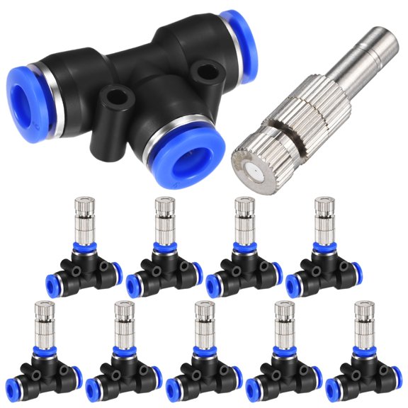 Uxcell 10Set Brass Misting Nozzles Tees Kit 0.016"/0.4mm 6mm Mister Heads w Filter Mesh