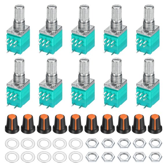 Uxcell 10Set RV097NS B10K Ohm Potentiometer w/ Switch 8Pin Black/Orange 15mm Shaft Variable Resistors,Single Linear Turn Rotary Potentiometer Kit with AG2 Knob Cap for Audio Equipment Amplifier