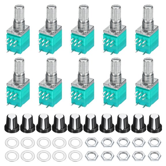 Uxcell 10Set RV097NS B20K Ohm Potentiometer w/ Switch 8Pin Black/White 15mm Shaft Variable Resistors,Single Linear Turn Rotary Potentiometer Kit with AG2 Knob Cap for Audio Equipment Amplifier