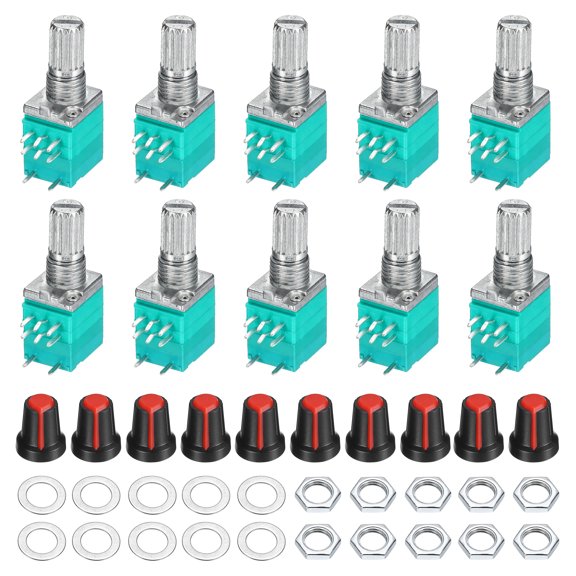 Uxcell 10Set RV097NS B50K Ohm Potentiometer w/ Switch 8Pin Black/Red 15mm Shaft Variable Resistors,Single Linear Turn Rotary Potentiometer Kit with AG2 Knob Cap for Audio Equipment Amplifier