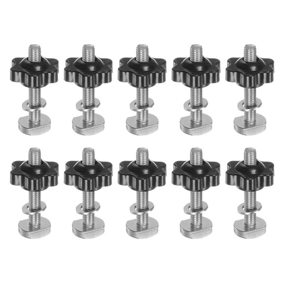 Uxcell 10Set T Track Bolts Knob Kit M6 x 40mm Threaded Bolts M6 x 25mm Hex Hand Nut Clamping Knob with Washer Black