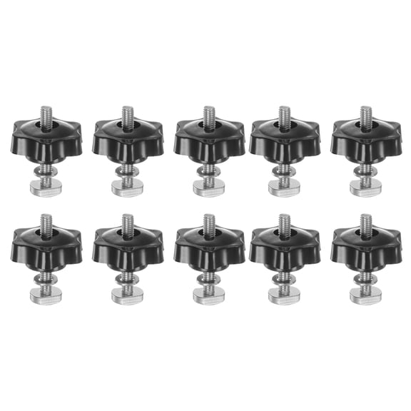 Uxcell 10Set T Track Bolts Knob Kit M6 x 40mm Threaded Bolts M6 x 38mm Hex Hand Nut Clamping Knob with Washer Black