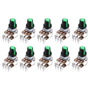 Uxcell 10Set WH148 B100K Ohm Potentiometer Kit, 6-Pin 15mm Shaft Dual Taper Rotary Linear Potentiometer with 15x17mm Green Plastic Knob for Audio Volume Control Motor Speed Regulation