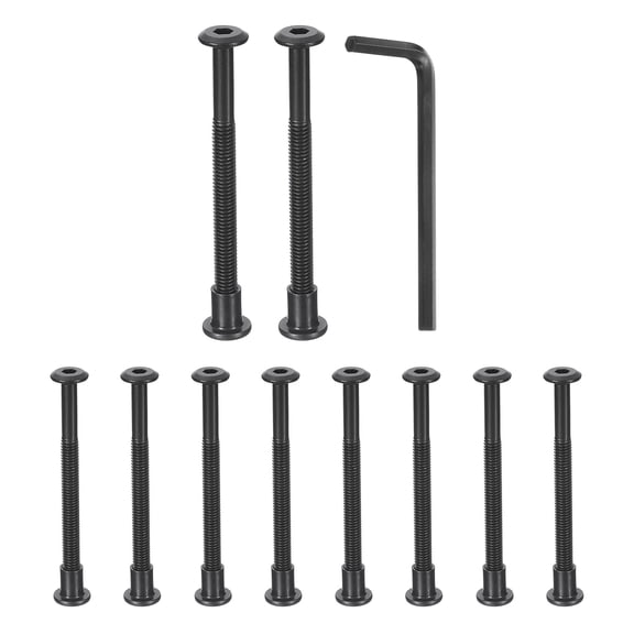 Uxcell 10Sets M6x100mm Hex Drive Socket Cap Bolt M6x10mm Nuts with Hex Wrench Black