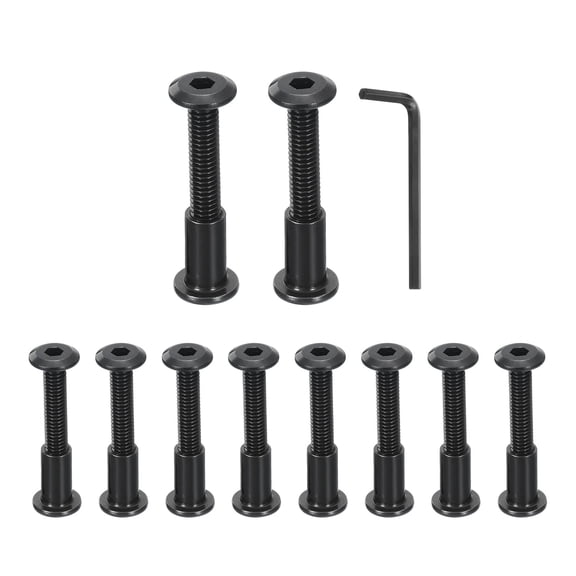 Uxcell 10Sets M6x35mm Hex Drive Socket Cap Bolt M6x15mm Nuts with Hex Wrench Black