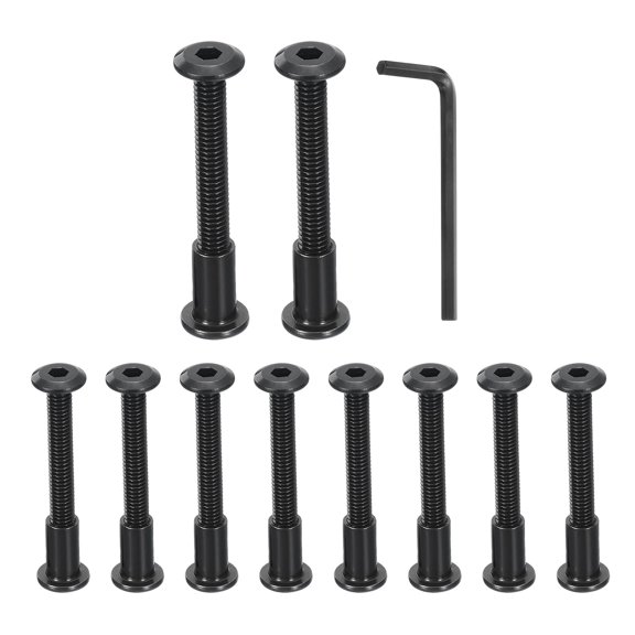 Uxcell 10Sets M6x50mm Hex Drive Socket Cap Bolt M6x15mm Nuts with Hex Wrench Black