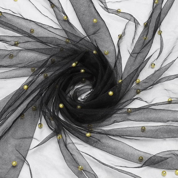 Uxcell 10ft White Pearl Table Runner, 108x60inch Pearl Tulle Fabric Soft Lace Mesh Fabric Net Tulle for Bridal Shower Wedding Arch Veil Table Decorations, Metallic Gold Gunmetal