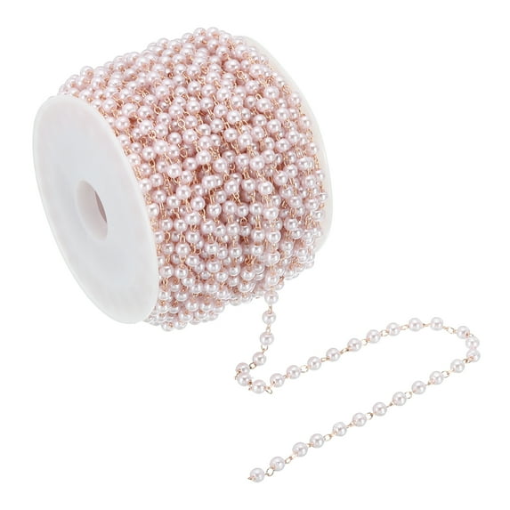 Uxcell 10m/33 Feet Faux Pearl Beading Chain with Spool, 3mm Brass Chain Link for Jewelry Making Style 1, Rose Gold
