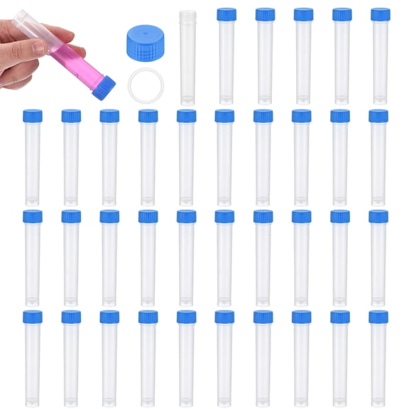 Uxcell 10mL Plastic Cryogenic Vial, 64Pcs Cryogenic Storage Tube Lab Frozen Test Tube Container Storage Screw Cap for Lab Laboratory Science, Blue Clear
