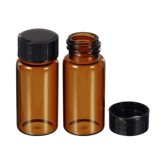 Uxcell 10mL Reagent Glass Storage Bottle Round Plastic Screw Cap Lab Home Brown 12 Pack