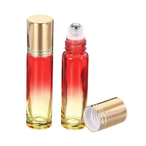 Uxcell 10mL Roller Bottles Glass Essential Oil Container, Red Yellow 2 Pack