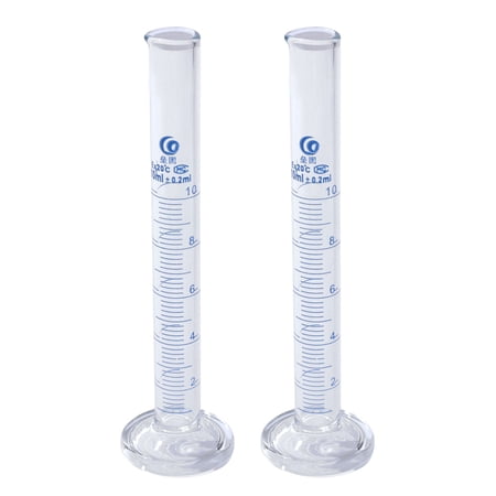 Uxcell 10ml 3.3 Borosilicate Glass Graduated Cylinder, 2Pcs Round Base Blue Graduations Measuring Cylinder