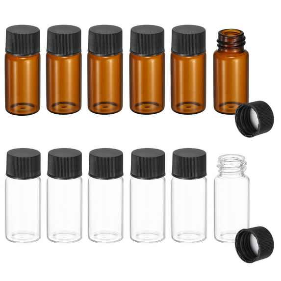 Uxcell 10ml Glass Sample Vials, 12Pcs Sample Vials with Screw Cap Leak-Proof Liquid Glass Vial Suitable for Laboratory Storing Essential Oils Perfumes Reagents, Transparent/Brown