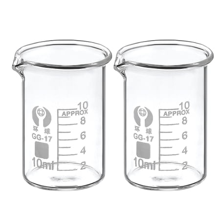 Uxcell 10ml Low Form Glass Beaker 3.3 Borosilicate Graduated Lab Measuring Cups 2 Pack