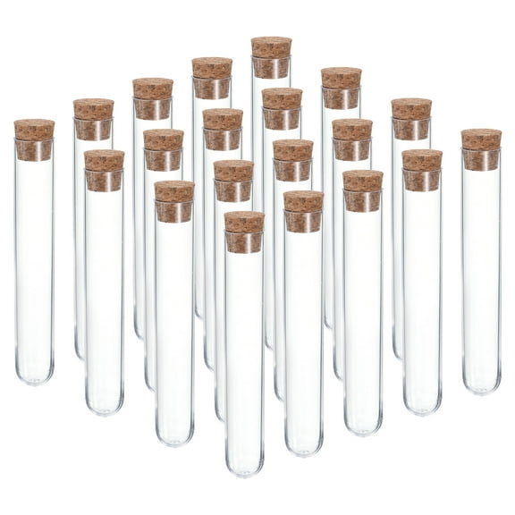 Uxcell 10ml Plastic Test Tubes with Cork Stoppers, 20Pcs 100x16mm Tubes Lab Use, Clear