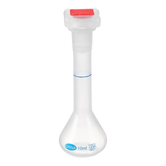 Uxcell 10ml Volumetric Flask, Polypropylene Graduated Volumetric Measuring Flask with Red Plug Cap Tolerance 0.1ml for Laboratory Science Experiment, Clear