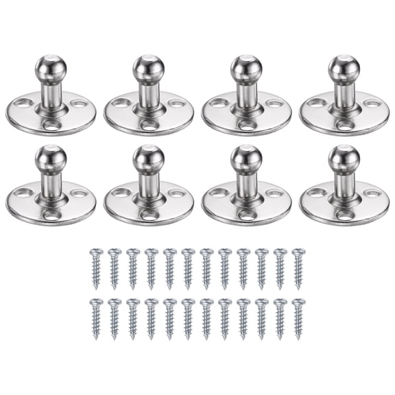 Uxcell 10mm Ball Stud Mounting Bracket, 8pcs Round Gas Spring Struts Lift Support Brackets with 24pcs Bolts for Skylight Tool Box Engine Cover Lid, Silver