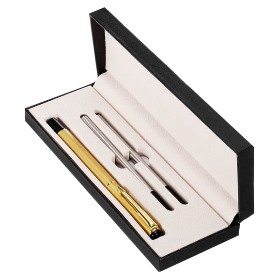 Uxcell 10mm Black Ink Ballpoint Pen Business Metal Pen 0.5mm Point with Black Gift Box Professional, Golden