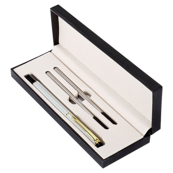 Uxcell 10mm Black Ink Ballpoint Pen Business Metal Pen 0.5mm Point with Black Gift Box Professional, Silver
