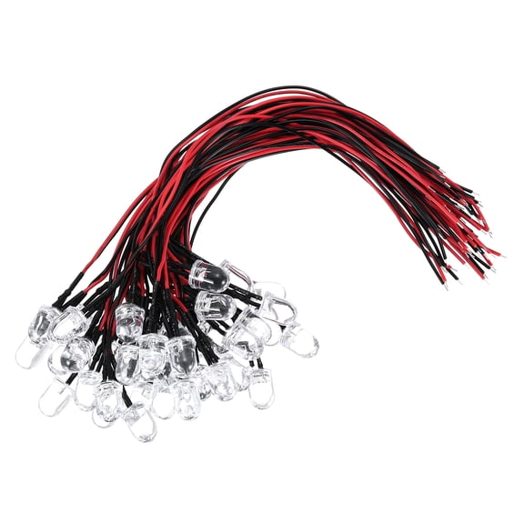 Uxcell 10mm Cold White LED Diode Light, 40 Pcs 3V DC Pre Wired Mini LED Lights Bulb Light-emitting Lamp for RC DIY Indicator Lighting, Cold White Light