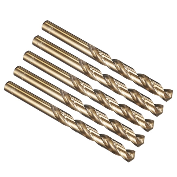 Uxcell 10mm Drill Bit, Jobber Straight Shank M35 Cobalt High-Speed Steel 135° Oven-baked Yellow Treatment for Steel Metal Alloy Hard Material - 5 Pack