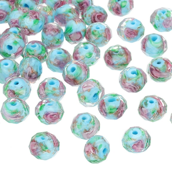 Uxcell 10mm Flower Glass Beads, 60Pcs Handmade Gold Sand Floral Round Beads Faceted Spacer Loose Bead Rondelle for Jewelry Making Necklace Bracelet DIY Crafts, Blue