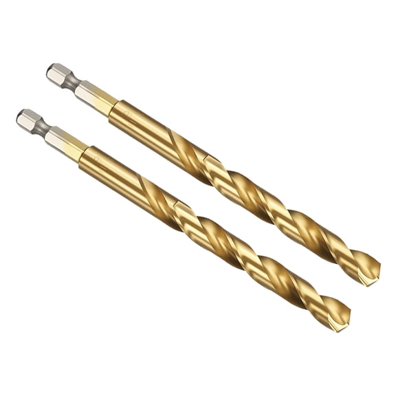 Uxcell 10mm Hex Shank Drill Bit, M2 High-Speed Steel Bits Quick Change Design for Impact Driver 135 Titanium Nitride TiN Coated for Stainless Steel Hard Metal - 2 Pack