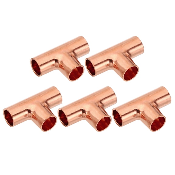 Uxcell 10mm ID 1mm Thick Tee Copper Fitting, 5pcs 99.9% 3 Way Pure Copper Pipe Fitting Sweat Solder Tube Connector