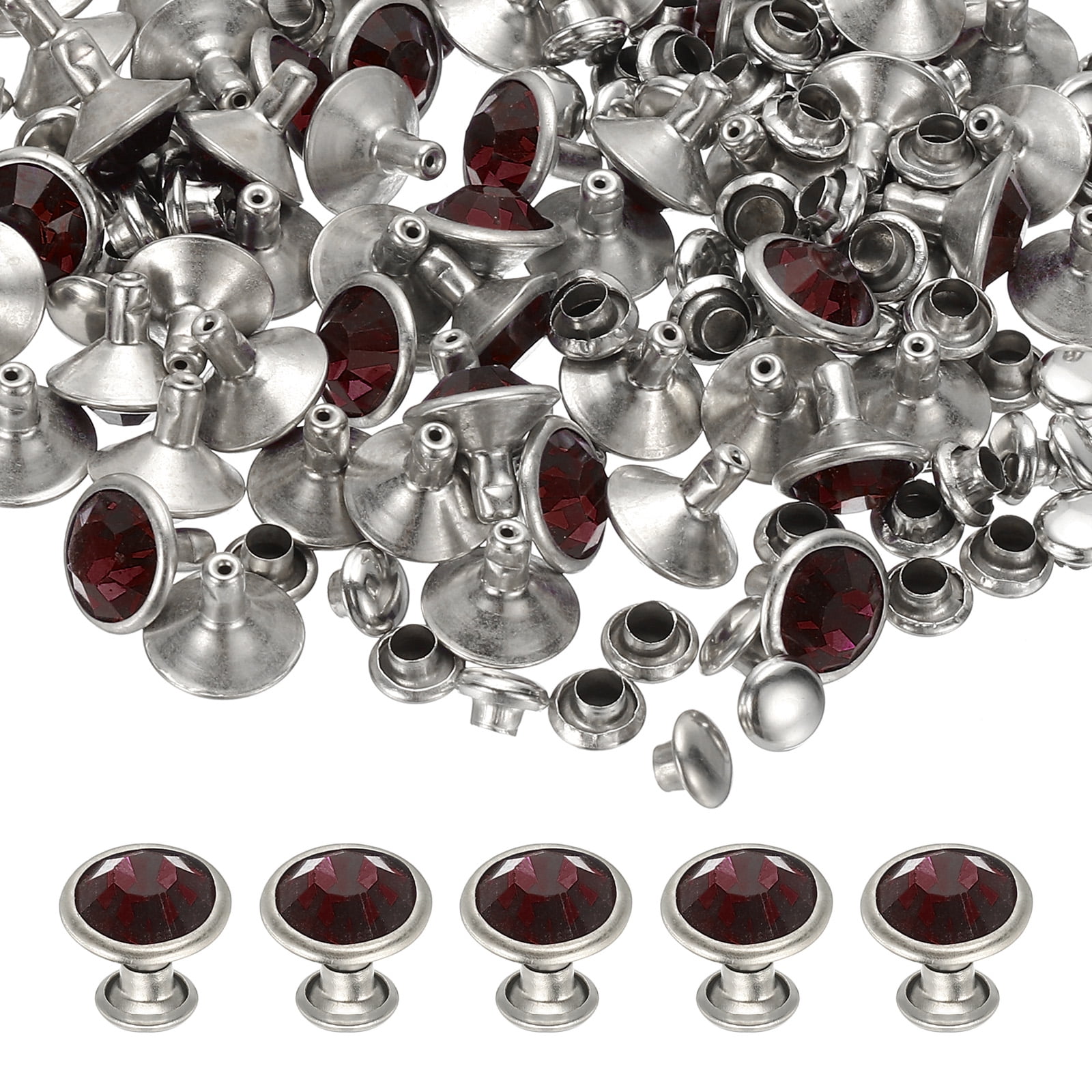Purple Rivet Uxcell 10mm Leather Rivets, 70 Sets Rhinestone Rivet Studs Double Cap ...
