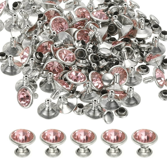 Uxcell 10mm Leather Rivets, 70 Sets Rhinestone Rivet Studs Double Cap Spikes Rivet for Leather Crafting for Decor Repair DIY Clothing Belts Bags Shoes, Pink Silver Tone