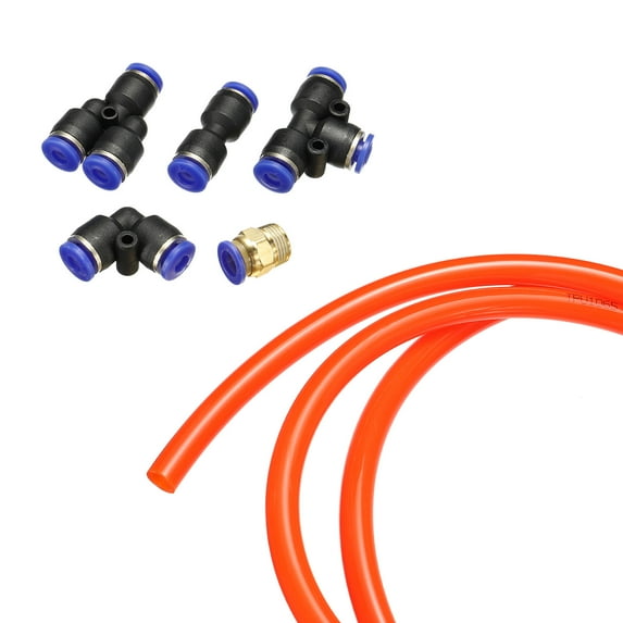 Uxcell 10mm OD 5 Meters 3/8PT Pneumatic PU Air Hose Pipe Kit with 12 Pack Quick Fittings, Orange