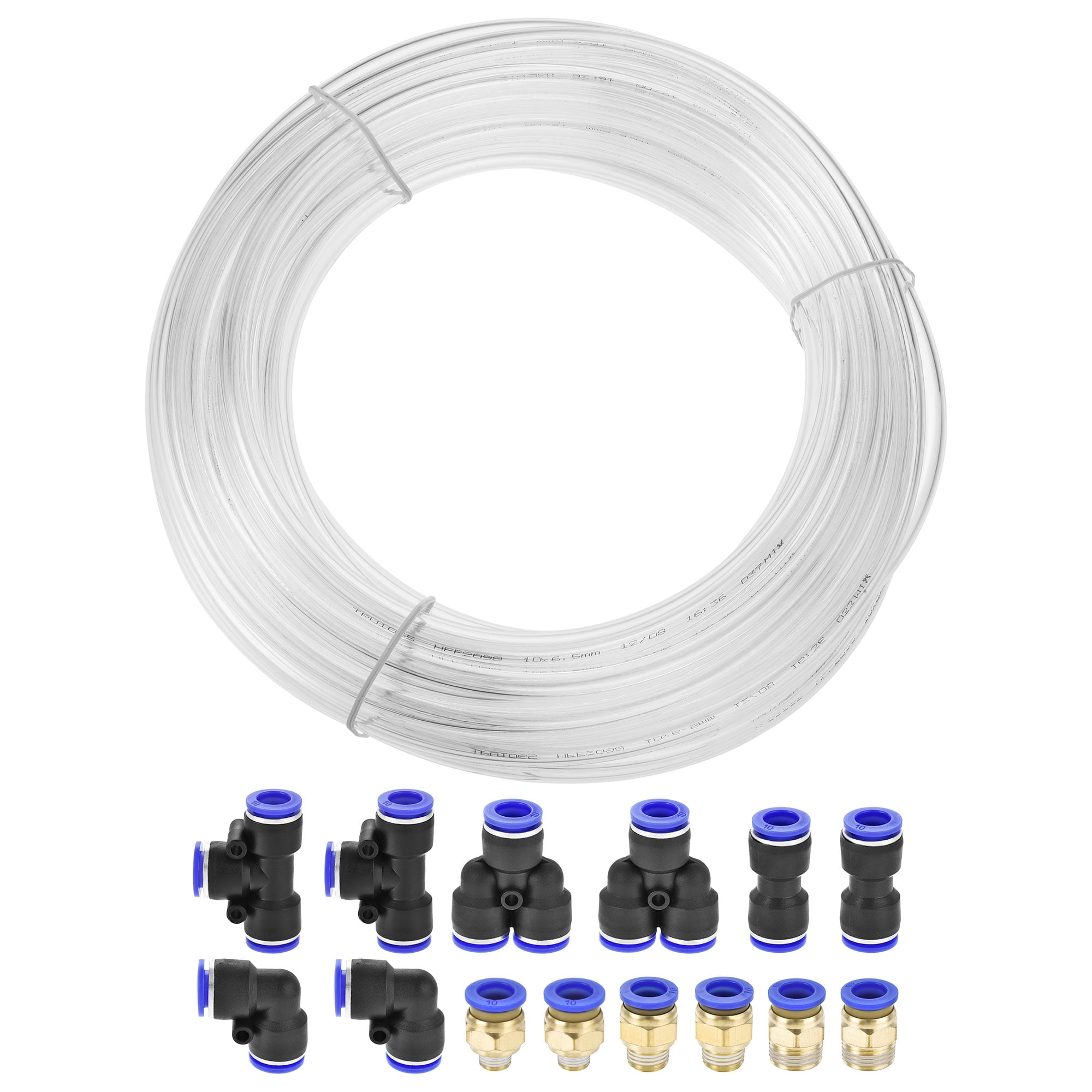 Uxcell 10mm OD PU Air Hose Tubing Kit 10 Meters Clear with 14 Pcs Fittings