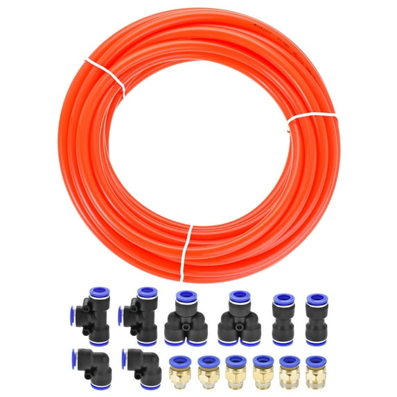 Uxcell 10mm OD PU Air Hose Tubing Kit 10 Meters Orange with 14 Pcs Fittings