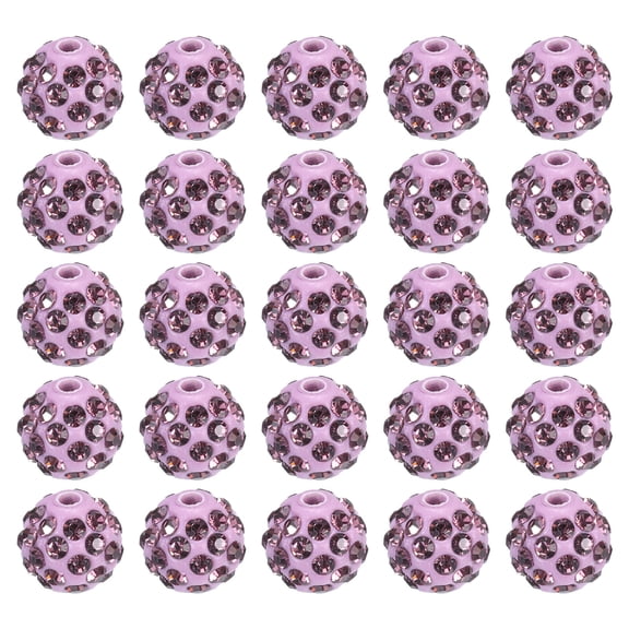 Uxcell 10mm Rhinestone Clay Beads, Pave Crystal Disco Rhinestone Bead for DIY Jewelry Making Bracelet, Light Purple 50Pcs