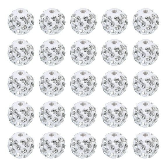 Uxcell 10mm Rhinestone Clay Beads, Pave Crystal Disco Rhinestone Bead for DIY Jewelry Making Bracelet, White 50Pcs