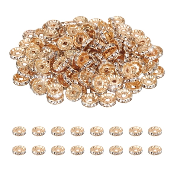 Uxcell 10mm Rondelle Spacer Bead, 200 Pcs Crystal Rhinestone Loose Bead Spacers for Jewelry Making, Rose Gold/White