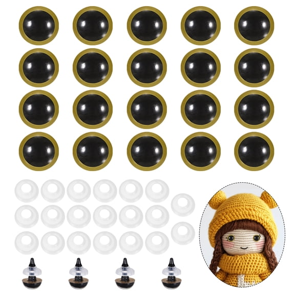 Uxcell 10mm Safety Eyes, 20Pcs Realistic Doll Crocheting Safety Eyes with Washers for Decor Crochet Accessories Dolls Craft Halloween, Gold Tone