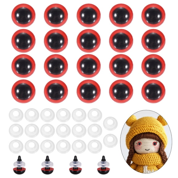 Uxcell 10mm Safety Eyes, 20Pcs Realistic Doll Crocheting Safety Eyes with Washers for Decor Crochet Accessories Dolls Craft Halloween, Red