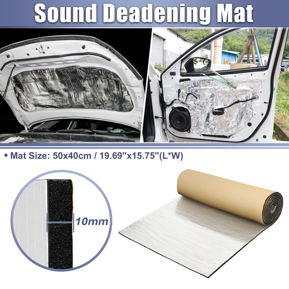 Uxcell 10mm Self-Adhesive Aluminum Coating Car Firewall Heat Sound Deadener Insulation Mat Noise Vibration Dampening Cotton Sheet for Auto Hood Door Floor Trunk RV Truck Interior