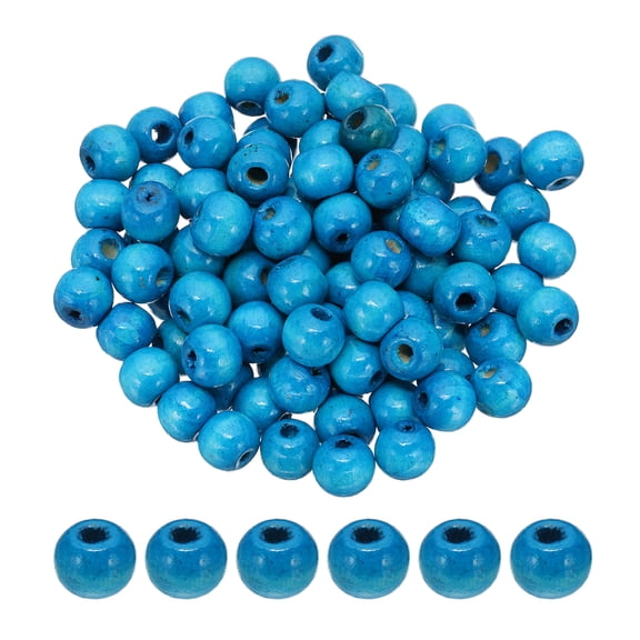 Uxcell 10mm Wooden Beads for Craft, 100 Pcs Round Beads Loose Spacer for Macrame Jewelry DIY Decor, Sky Blue