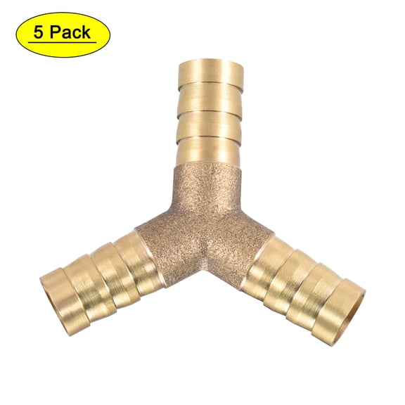 Uxcell 10mm or 3/8" ID Brass Barb Fitting Y-Shaped 3Way Barb Hose Fitting 5Pcs