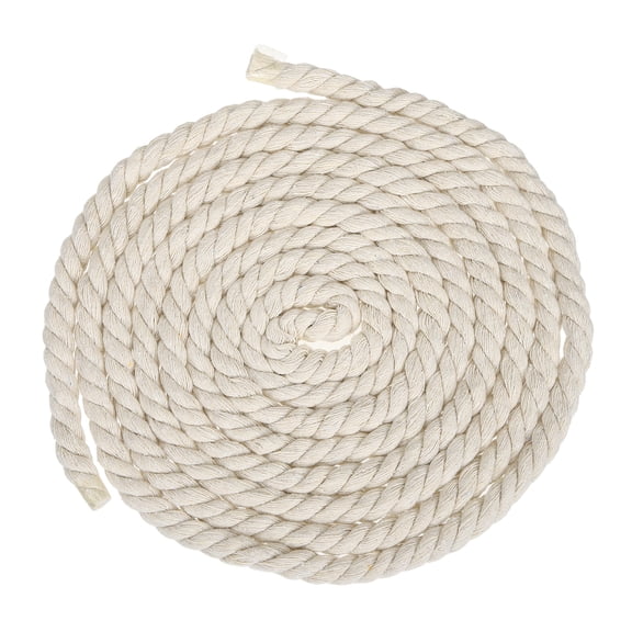 Uxcell 10mm x 11.5 Feet Beige Cotton Rope, 3 Strand Clothes Line Outdoors Twisted Braided Thick Macrame Cord for DIY Wall Hanging Plant Hanger Knotting Clothesline