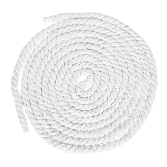 Uxcell 10mm x 14.8 Feet White Cotton Rope, 3 Strand Clothes Line Outdoors Twisted Braided Thick Macrame Cord for DIY Wall Hanging Plant Hanger Knotting Clothesline