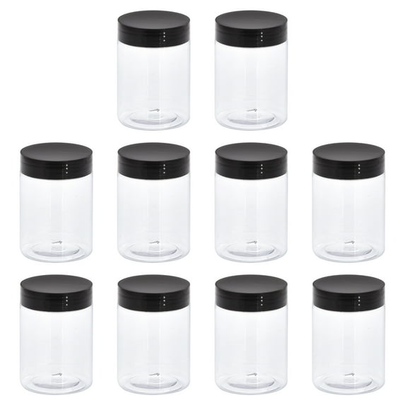 Uxcell 10oz/ 300ml Round Jars with Black Screw Top Lid for Storage Plastic Clear 10pcs