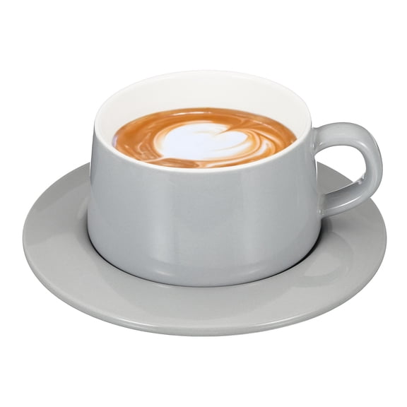 Uxcell 10oz Ceramic Coffee Mugs with Saucer Set, Creative Cute Cup with Handle Unique Irregular Design for Coffee Lovers Gift Tea Espresso Latte Kitchen Cafe Party, Dishwasher Gray