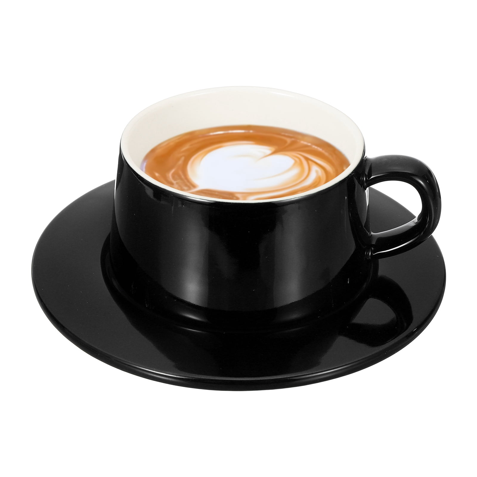 Uxcell 10oz Ceramic Coffee Mugs with Saucer Set, Creative Cute Cup with Handle Unique Irregular Design for Coffee Lovers Gift Tea Espresso Latte Kitchen Cafe Party, Dishwasher Black
